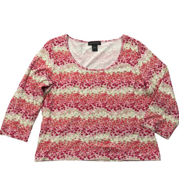Harolds Top Womens Large Pink Floral Print Scoop Neck Tee Cropped 3/4 Sleeve - Picture 13 of 14